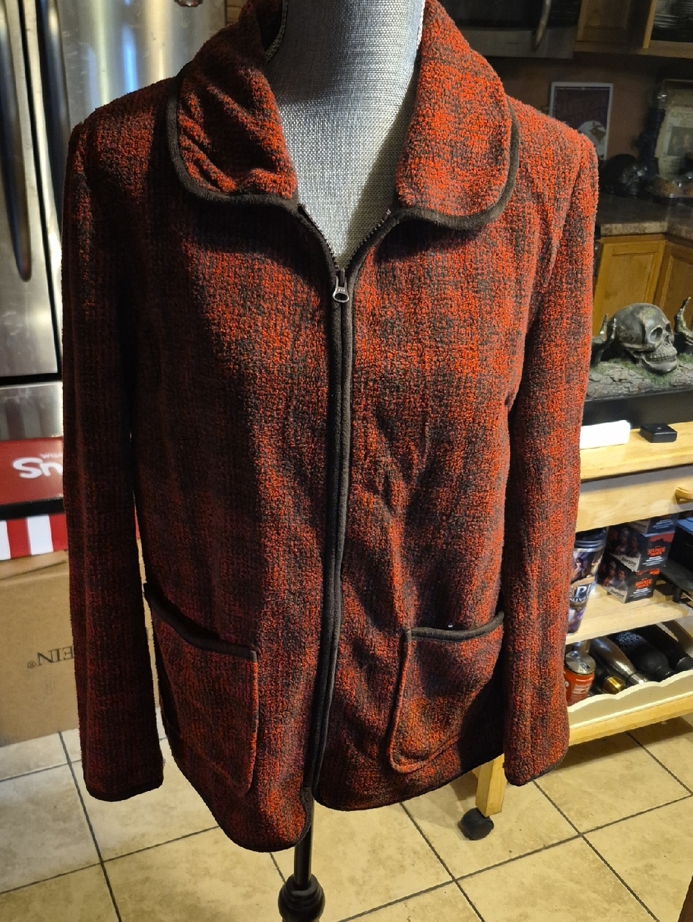 Orvis Rust and Black Zip-Front Textured Jacket